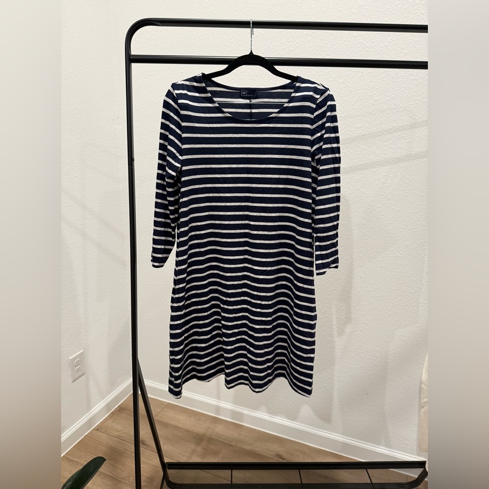 GAP Navy and White Striped Long Sleeve Dress